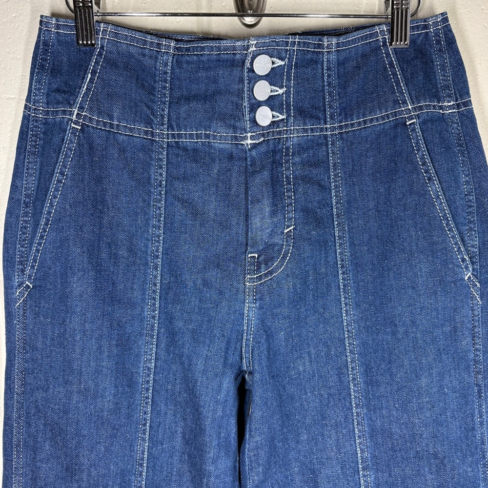 Pilcro Anthropologie Seamed High Rise Wide Leg Jeans Pants Size Petite 27 Dark - Picture 3 of 14